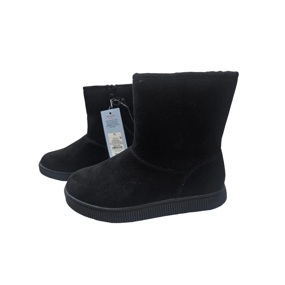 NWT Cat & Jack Holland Black Faux Suede Faux Fur Lined Zip Boots Girls Size 13
